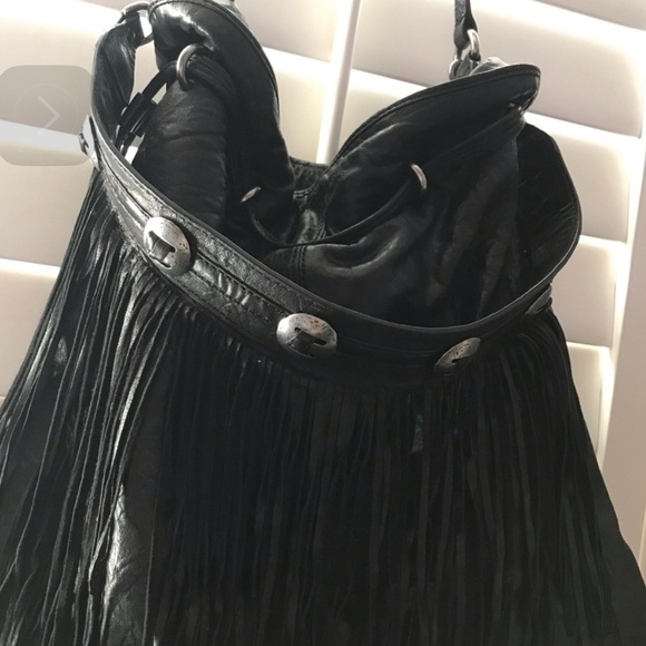 FRYE Black Fringe Leather Hobo Bag - Picture 2 of 16